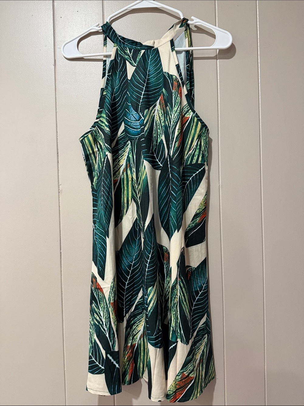 Tropical Halter Mini Dress in Green and Cream